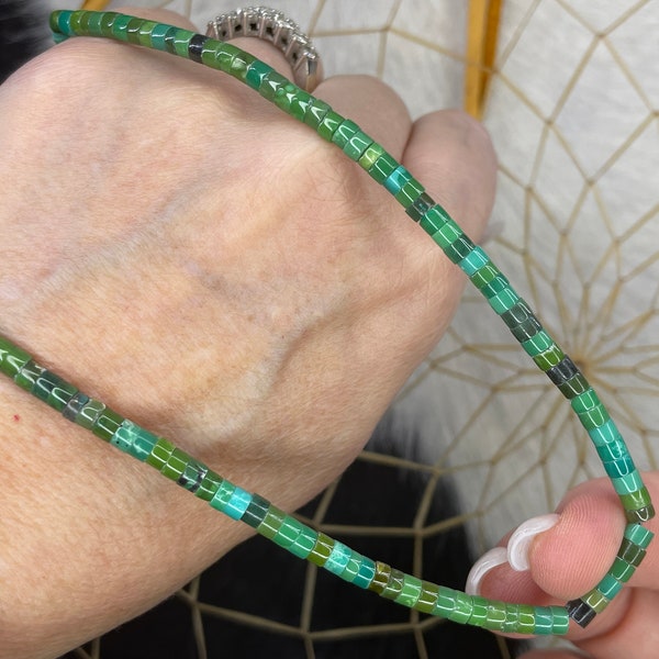 1/2 off Retail! NAVAJO Native American Green Hubei Turquoise 4 mm Heishi Bead 18" Necklace! Beautiful Green Colors of Turquoise!