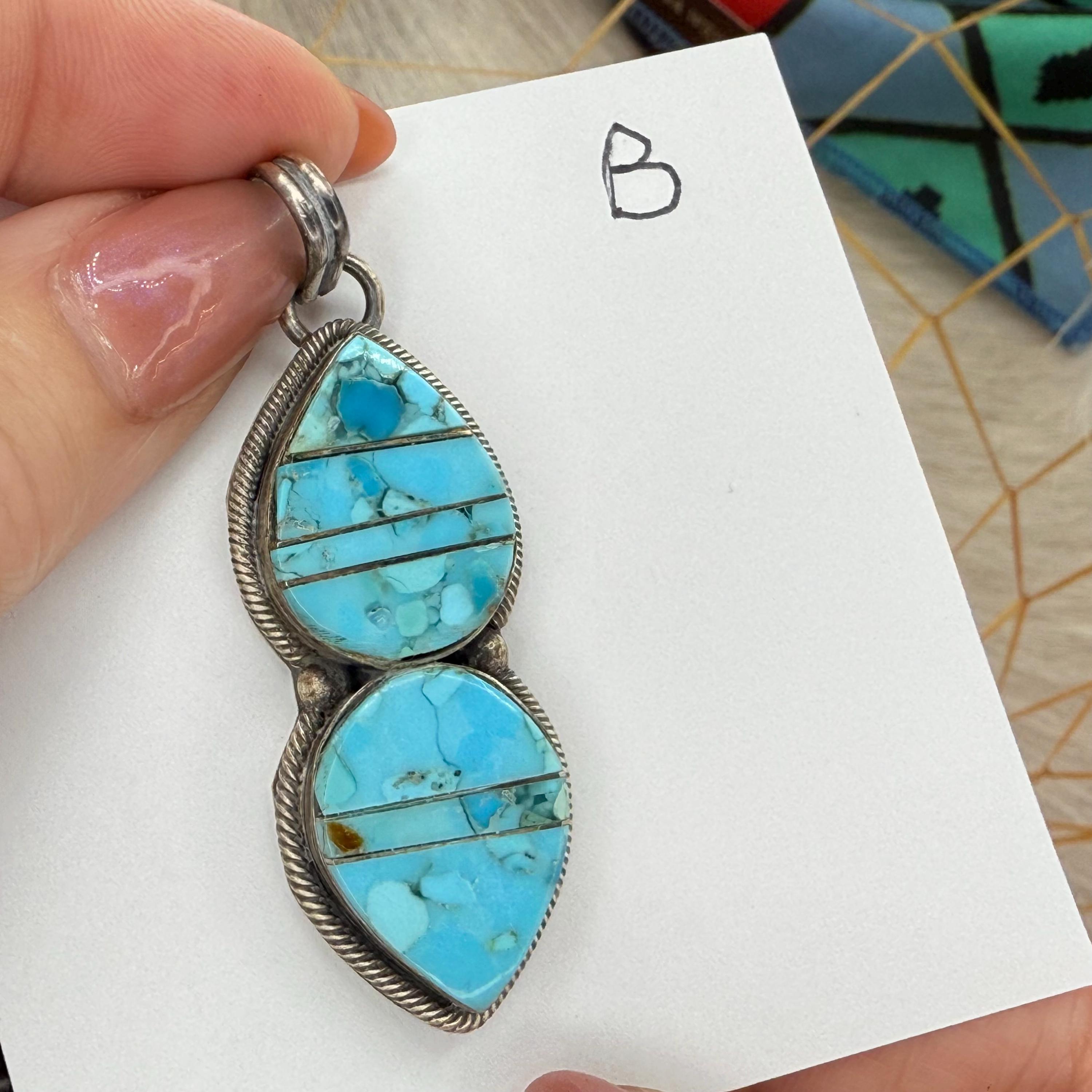 Handmade NAVAJO KINGMAN Turquoise Pendant Sterling Silver - Native ...