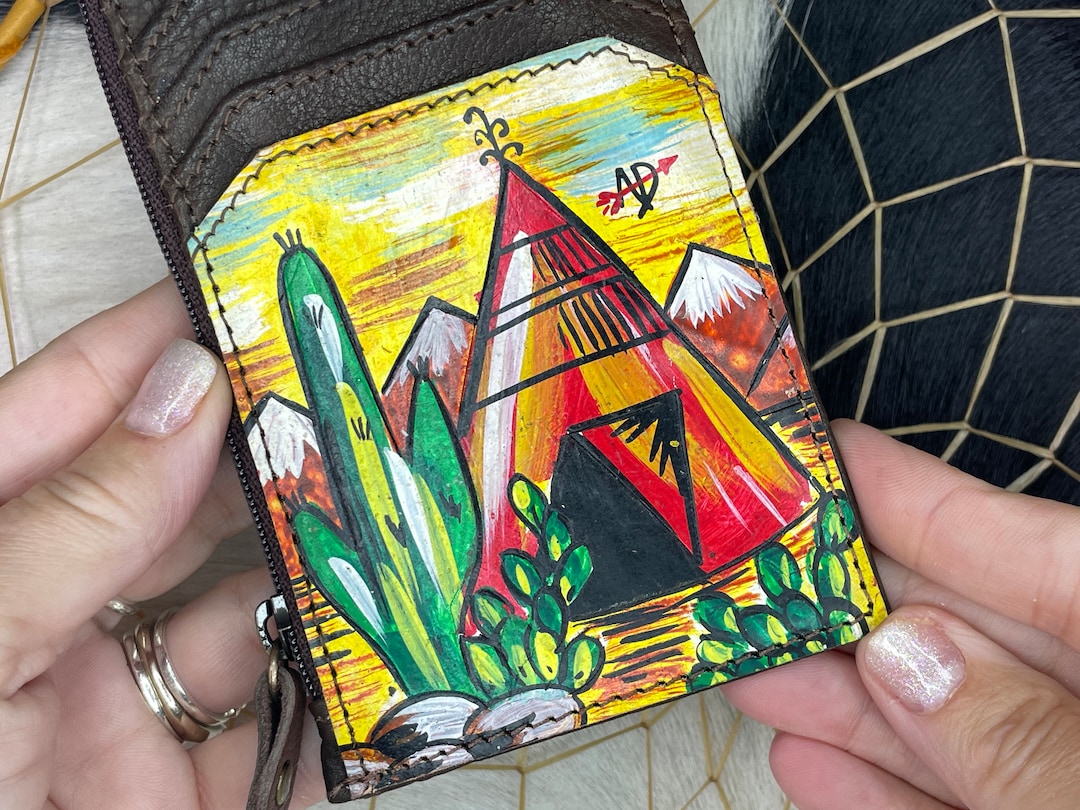 American Darling Hand Painted Carved Leather Cardholder Wallet Slots