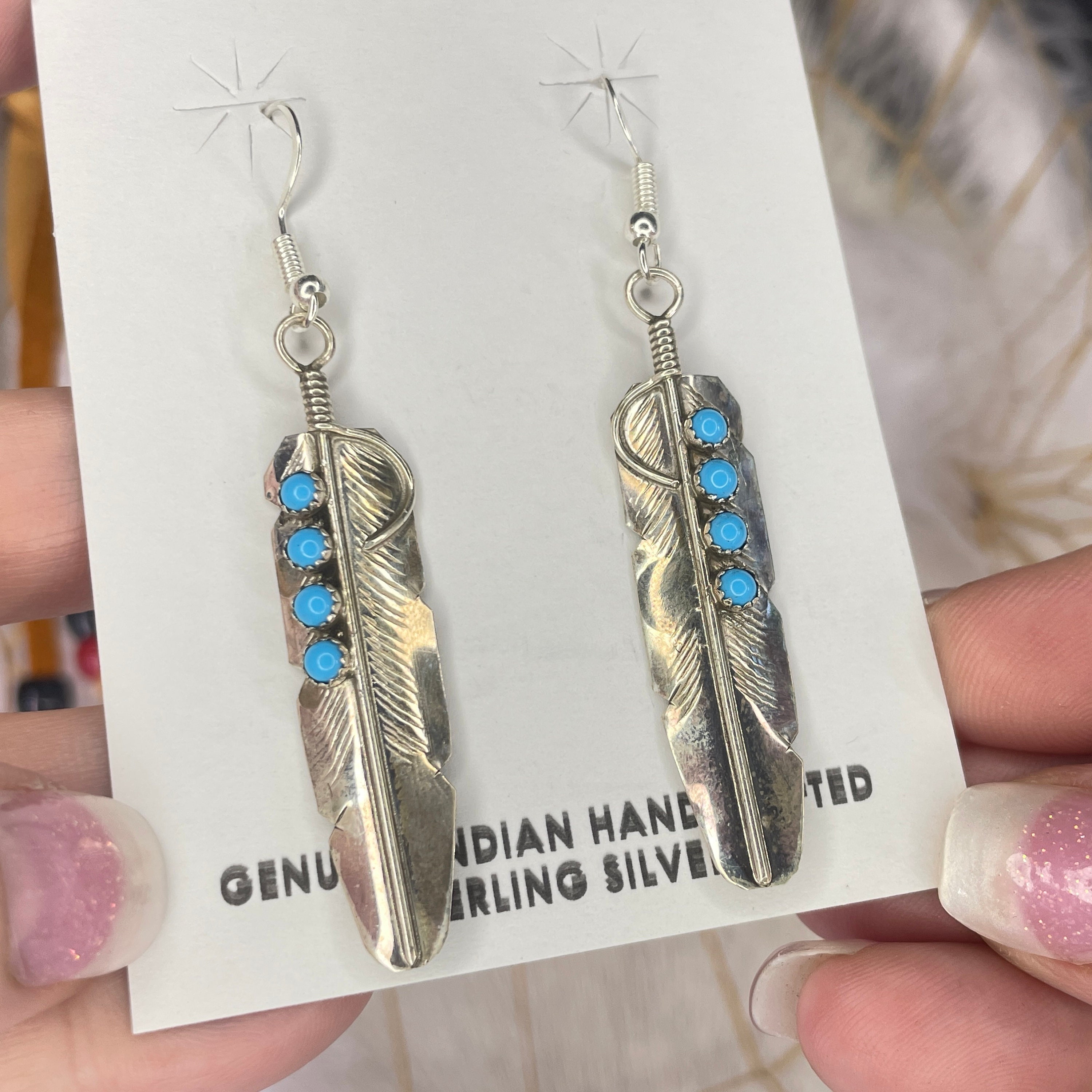 Native American Indian Jewelry Sterling Silver Turquoise Feather Earrings -  Louise Joe