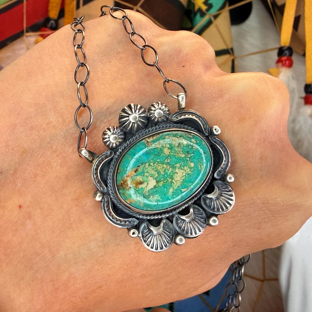 KINGMAN TURQUOISE Pendant on 19.5" Chain in Sterling Silver - Handmade ...