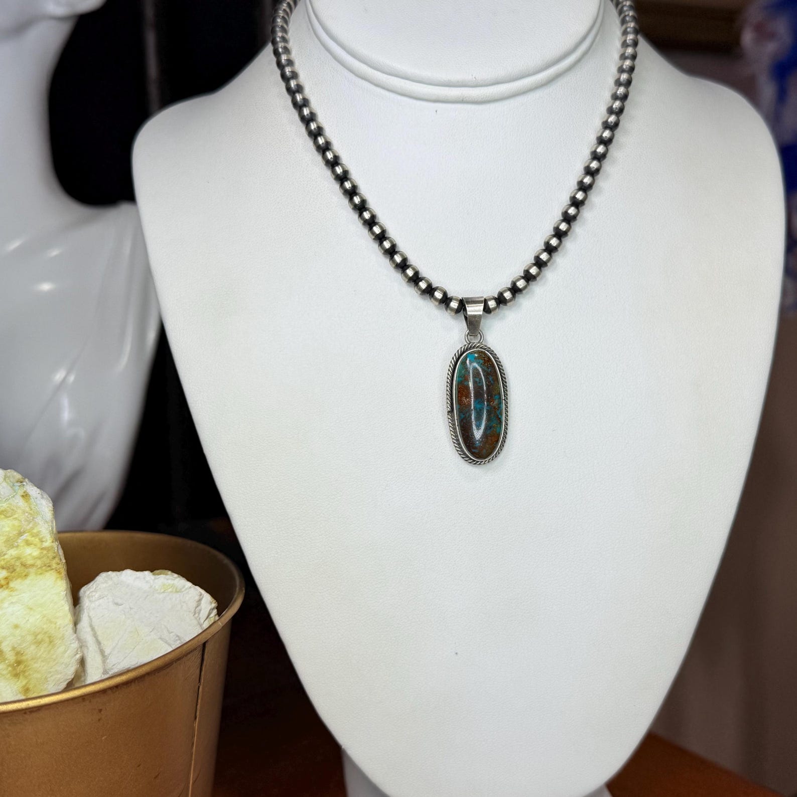 Handmade Navajo KINGMAN Turquoise Pendant in Sterling Silver - Native ...