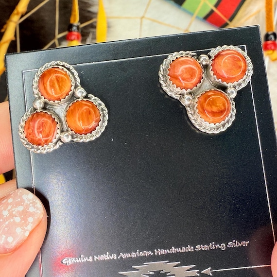 SPINY OYSTER Shell Post Earrings in Sterling Silver | Handmade Navajo Native American Jewelry
