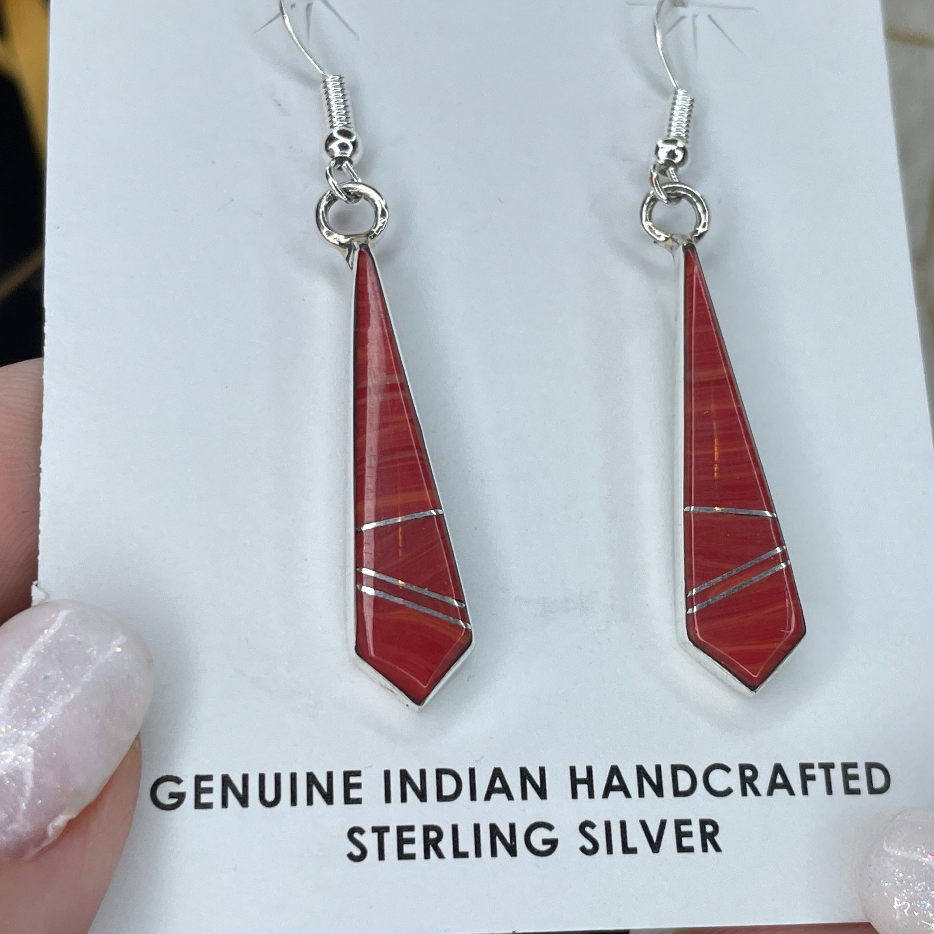 Red Coral Earrings in Sterling Silver Navajo Handmade Native American…