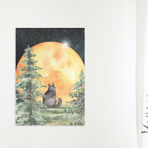 Big World, Small Cat Wall Art Printable | Bohemian printable wall art | Digital Art | Witchy home decor | Full Moon Printable Wall Art