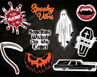 Dark Halloween Aesthetic Stickers | Spooky Goth Stickers | Halloween Quotes | Waterproof Vinyl Waterbottle Laptop Stickers