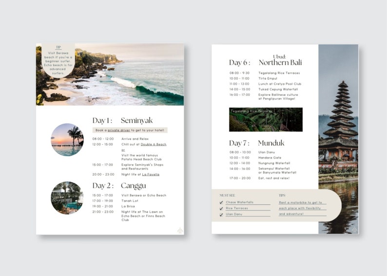 Bali Travel Itinerary Template, 14-day Modern Guide (digital Download ...