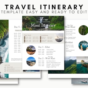 Travel Itinerary Template, Modern Guide, Desktop, Ipad, Tablet, Editable on Canva, Printable, Digital Download, Travelling Maui Hawaii