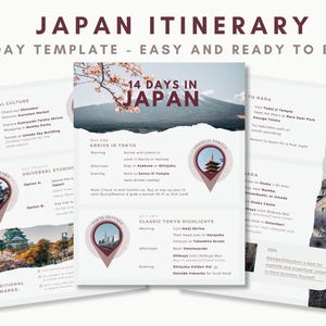 Travel Itinerary Template - Japan Guide, Desktop, Ipad, Tablet, Editable on Canva, Printable, Digital Download, Travelling Guide