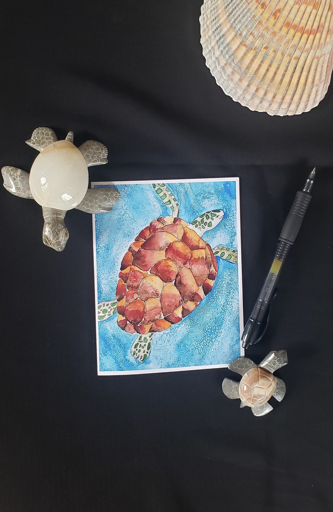 Colorful Watercolor Sea Turtle Blank Inside Note Card - Etsy