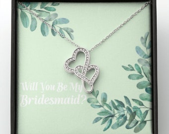 Bridesmaid Proposal Interlocking Heart Necklace - Sage Green