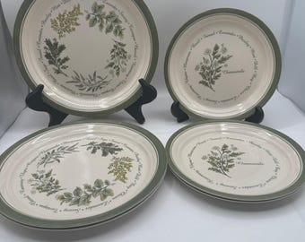 Corelle Thymeless Herbs 6 Pc Plate Set 3 Dinner 3 Salad Green Rim USA Vintage