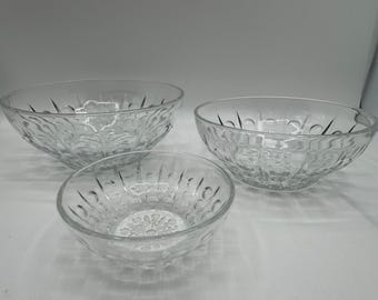 Vintage Reims France Clear Pressed Glass Nesting Bowl Set 3 Bubble/Teardrop