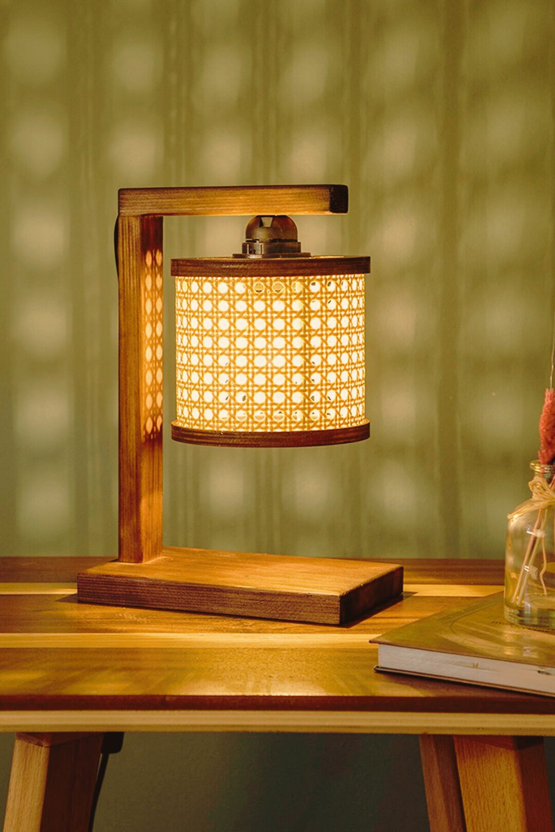 Wooden Table Lamp , Wicker Table Lamp , Bedside Table Lamp Etsy