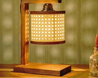 Wooden table lamp , Wicker table lamp , bedside table lamp