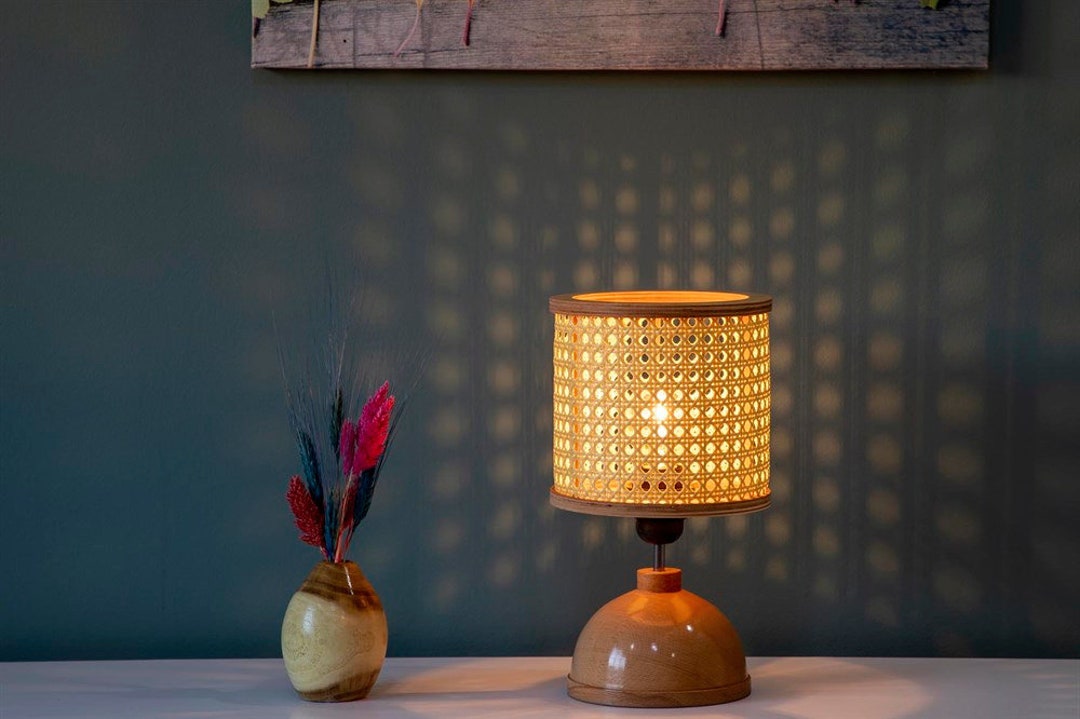 Wood Base Table Lamp , Wicker Table Lamp , Bedside Table Lamp - Etsy