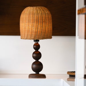 Rattan table lamp ,  Wood base handmade lampshade , bamboo table lamp , Bedside table lamp