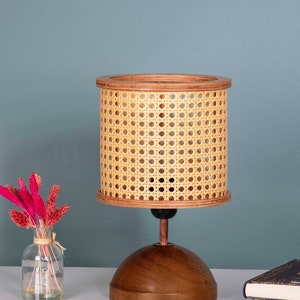 Lampe de table faite main avec base en bois, lampe de table en osier, lampe de chevet image 2