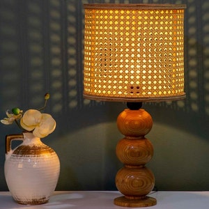 Wood base  table lamp  , Wicker table lamp , bedside table lamp