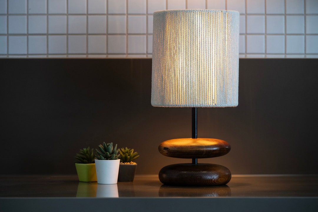 Solid Wood Base Table Lamp Macrame Table Lamp Walnut Table - Etsy
