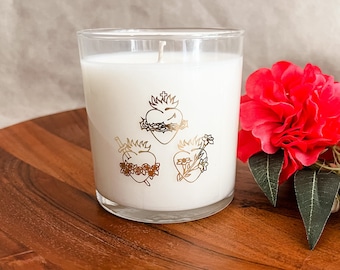 The Three Sacred Hearts of the Holy Family Candle Catholic Gift