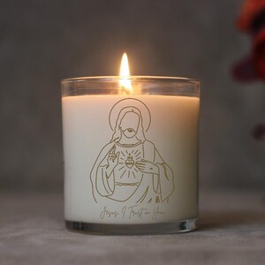 Jesus I Trust in You Scented Soy Candle: Divine Mercy Catholic Gift image 2