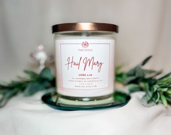 Hail Mary Bible Scripture  |  Devotional Prayer Candle 9oz Soy Candle  | Catholic Gift | Religious Candle |