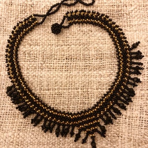 Handmade Black Gold Beaded Bohemian Glass Choker Necklace