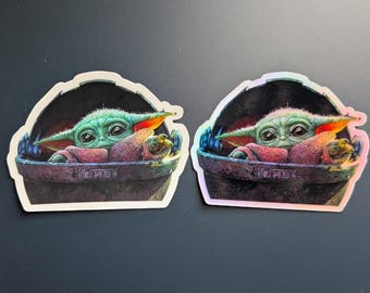 Grogu 3" Vinyl Clear and Holographic Stickers