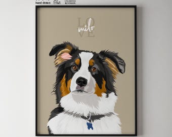 Custom Pet Portrait: Hand-Drawn Dog or Cat Wall Art