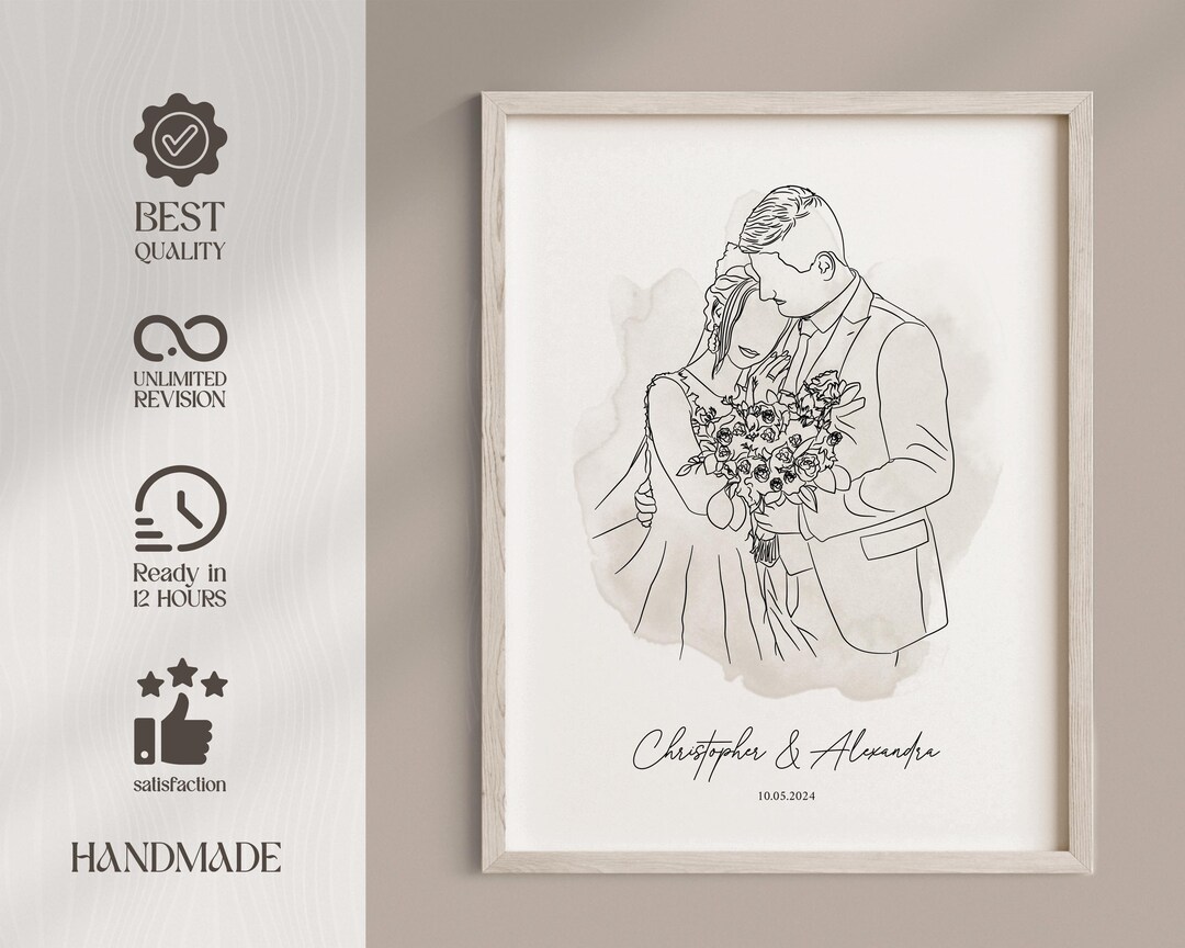 Custom Couple Line Drawing, Personalized Wedding Anniversary Gift ...