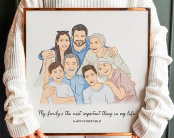 Retrato personalizado de papá en acuarela, arte familiar personalizado, regalo para el Día del Padre