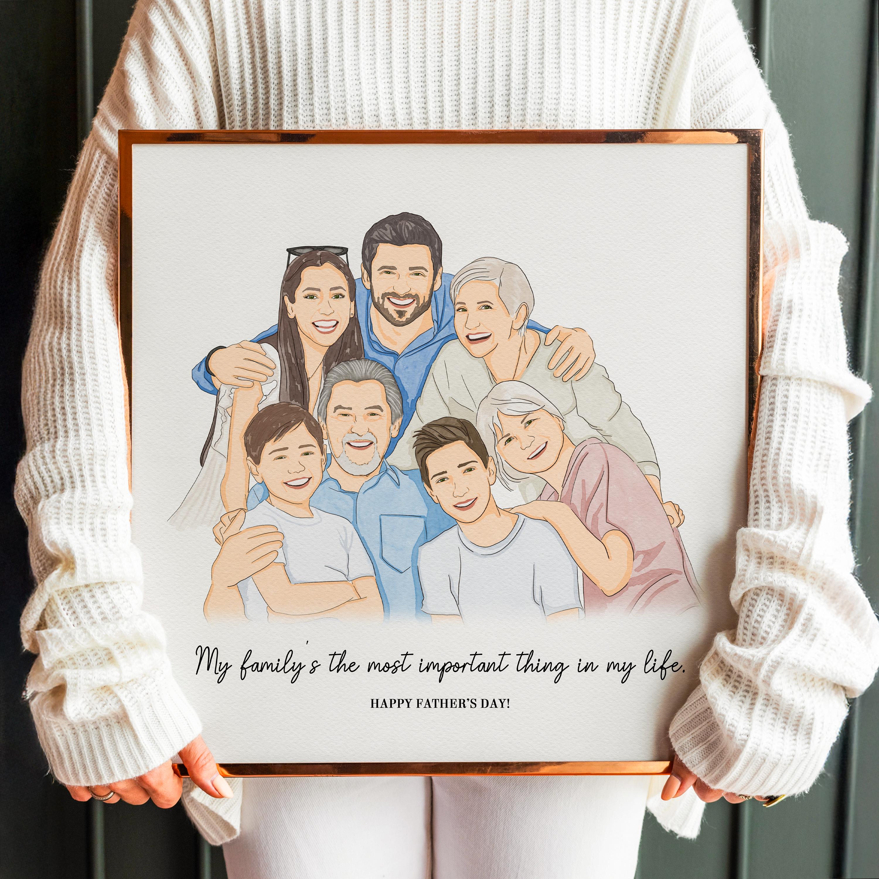 Personalisierte Papa Zeichnung, benutzerdefinierte Vatertagsgeschenk, individuelles Porträt, Familienporträt, Porträt vom Foto, Geschenk für Papa, Malerei vom Foto