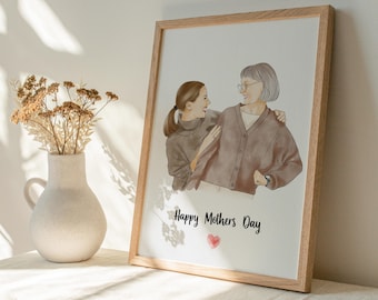 Personalisiertes Aquarell Porträt, Muttertagsgeschenk, individuelle Aquarellmalerei, Familienporträt, Geschenk für sie, handgezeichnetes Aquarell
