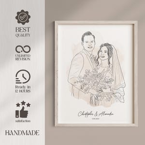 Dibujo lineal personalizado, Dibujo personalizado, Regalo de aniversario de boda, Arte lineal, Retrato personalizado, Retrato de pareja