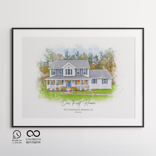 Personalized Watercolor Home Portrait: Custom House Painting (Digital Download)
