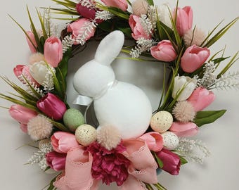 Easter Bunny Tulips & Eggs Wreath