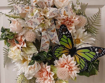 Butterfly Floral Grapevine Wreath