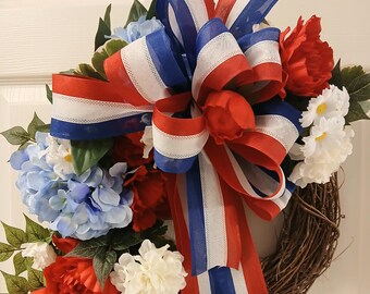 Patriotic Red White and Blue Floral Wreath