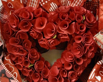 Red Roses Wood Heart Wreath