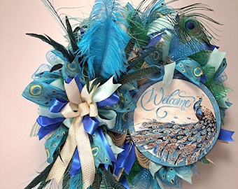 Peacock Feather Wreath, Elegant Home Decor