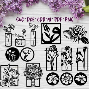 Flower Set, SVG, DXF, AI digital vector design for plasma and laser cutting or printing | Glowforge | Cricut | Wall decor