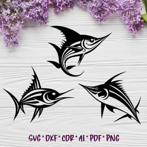 Marlin | Fish | Atlantic blue Marlin | SVG, DXF, AI digital vector files for plasma and laser cutting or printing | Glowforge | Wall decor