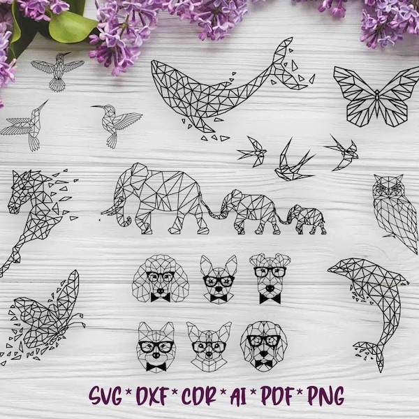 15 Geometric Animals | SVG, DXF, AI digital vector design for plasma and laser cutting or printing | Glowforge | Cricut | Wall decor