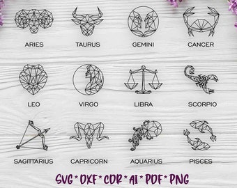 Zodiac signs | Geometric | SVG, DXF, AI digital vector design for plasma and laser cutting or printing | Glowforge | Cricut | Wall decor