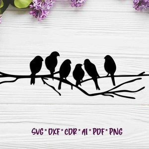 Birds on a branch | SVG, DXF, AI digital vector files for plasma and laser cutting or printing | Abstraction, Glowforge, Cricut | Wall decor