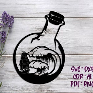 Ship in a bottle, SVG, DXF, AI digital vector design for plasma and laser cutting or printing | Glowforge | Cricut | Wall decor, Abstraction