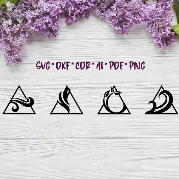 Four elements in triangle | Scandinavian design | SVG, DXF, AI digital vector design for plasma and laser cutting or printing | Glowforge