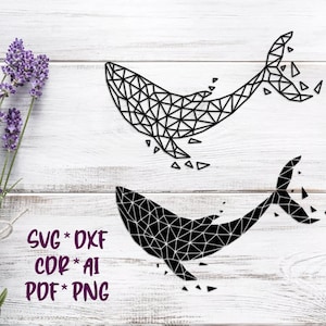 Whale | Geometric | SVG, DXF, AI digital vector design for plasma and laser cutting or printing | Glowforge | Cricut | Wall decor