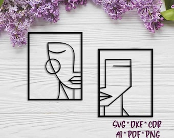 Abstract Panels, Faces, Picasso, SVG, DXF, AI digital vector design for plasma and laser cutting or printing | Glowforge | Wall decor
